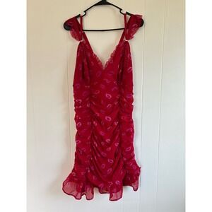 Torrid Curve Red Kiss Print Ruffle Mesh Sheer Ruched Mini Dress Size 3